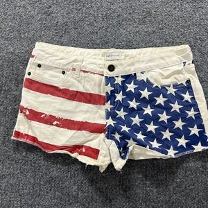 Forever 21 Shorts Womens Size 27 American Flag Stars Stripes Denim Raw Hem